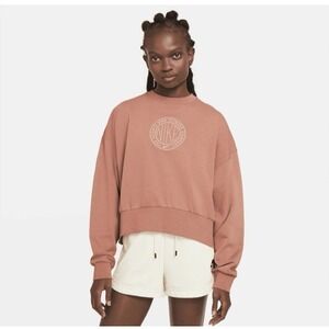 Nike Women's Size SMALL Femme Crew Jumper Terra Blush Pink Tan Loungewear Active